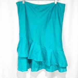 Ann Taylor Layered Ruffled Linen Skirt Turquoise size 14